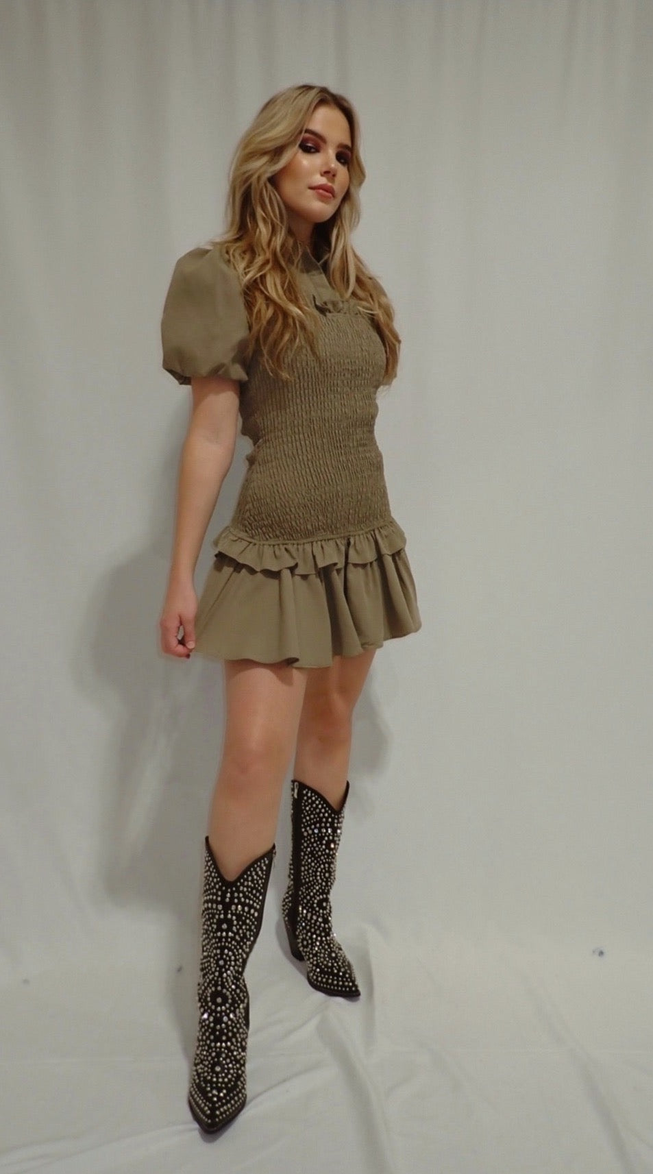 collared ruched dress White Collared Ruched Dress