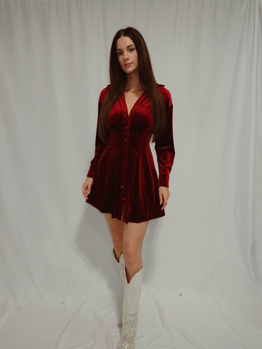 Maroon Velvet Flared Dress