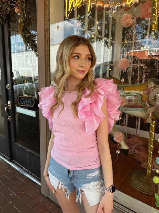 Pink Frill Sleeve Top