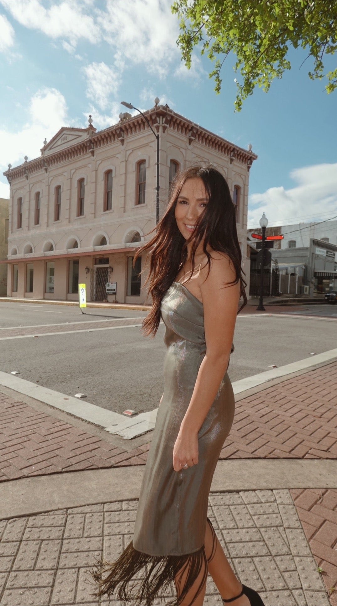 Strapless Iridescent Green Dress